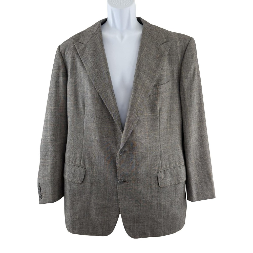 Vintage Alan Flusser Sport Coat Mens 44R Gray Glen Plaid Wool Tweed 80s Academia